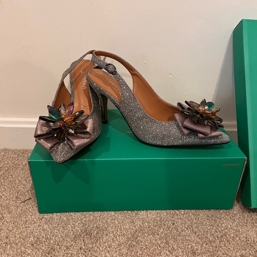 J.Renee formal pewter glitter 3.25”  heels - perfect for prom, weddings.